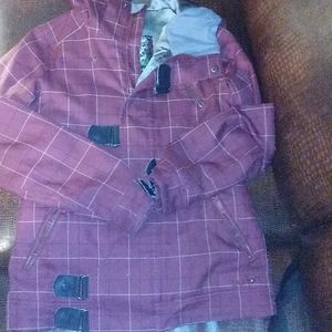 Burton Womens Coat Sz Small Red White Plaid Lined